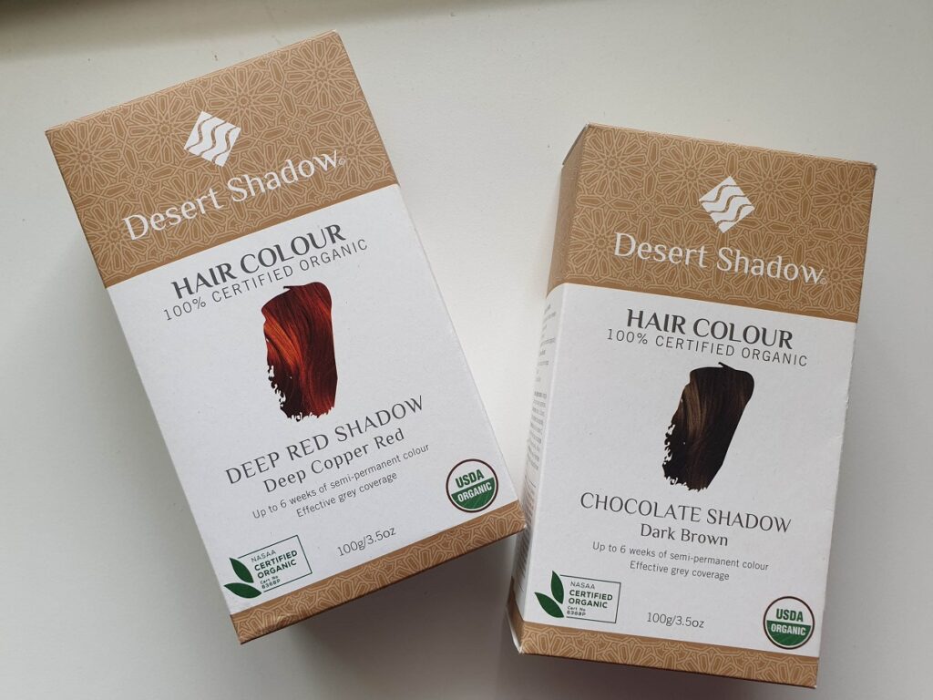 Two boxes of Desert Shadow Hair Colour. Photo by One Woman's Notebook.