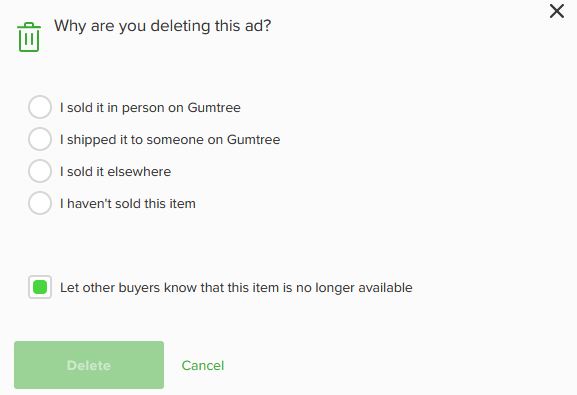 How to mark an item as sold on Gumtree